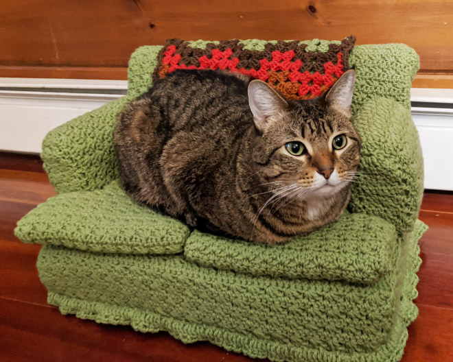 Crocheted kitty couch.