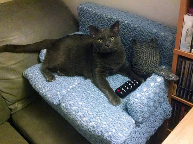 Crocheted kitty couch.