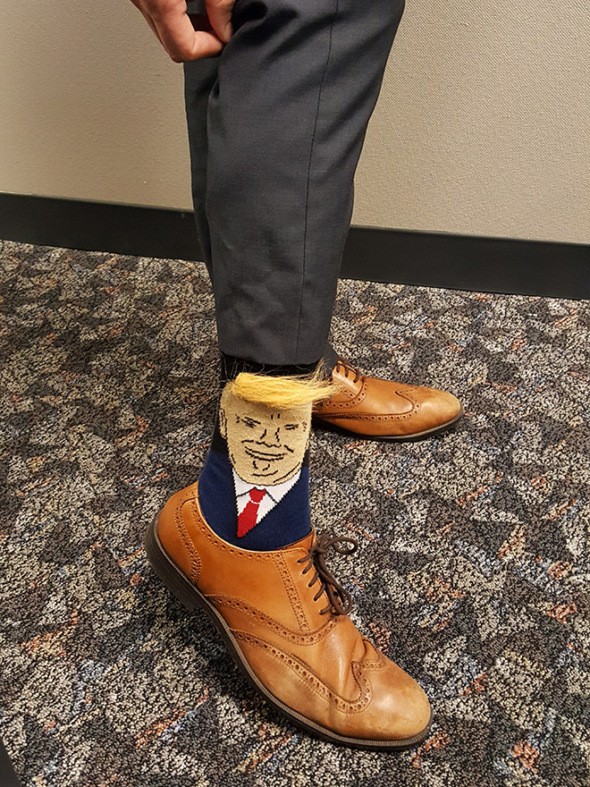 Donald Trump comb-over socks.