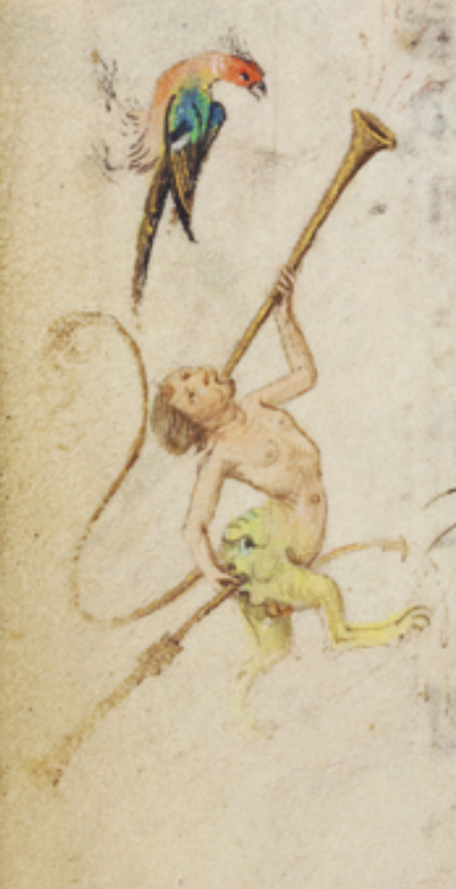 Medieval butt trumpeter.