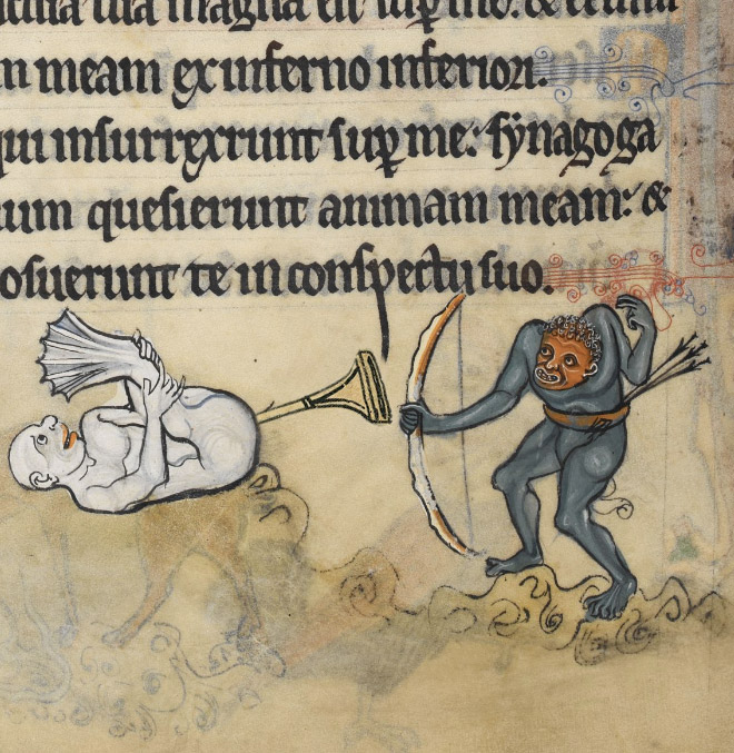 Medieval butt trumpeter.