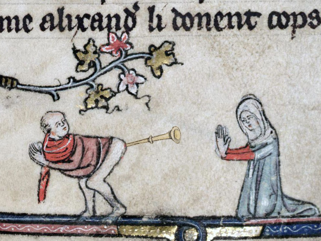 Medieval butt trumpeter.