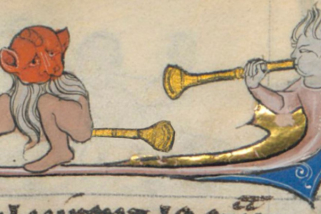 Medieval butt trumpeter.