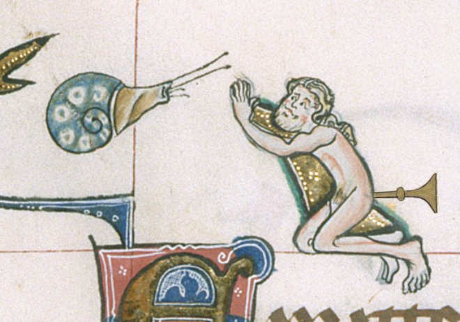 Medieval butt trumpeter.