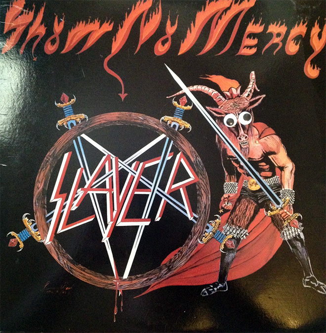 Heavy metal album with googly eyes.