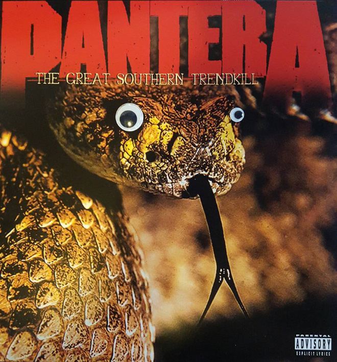 Heavy metal album with googly eyes.