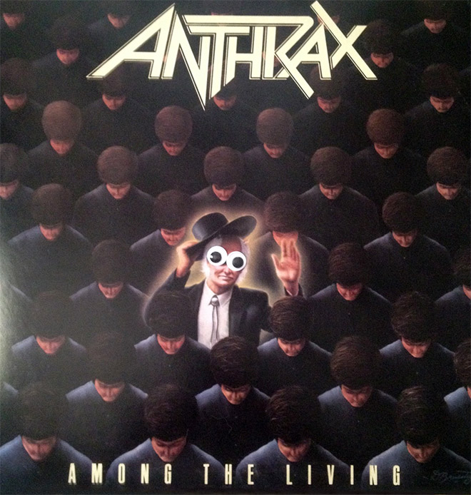 Heavy metal album with googly eyes.