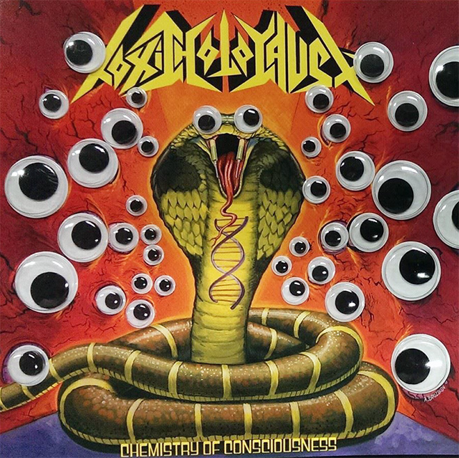 Heavy metal album with googly eyes.