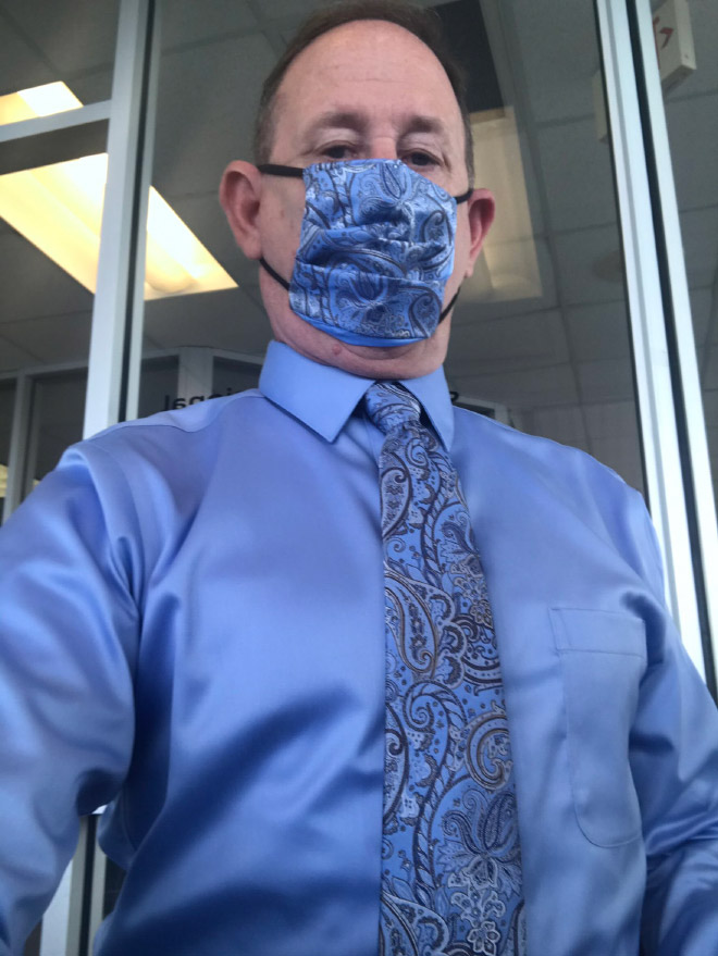 Mask matched with a tie.