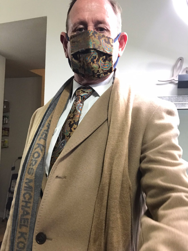 Mask matched with a tie.