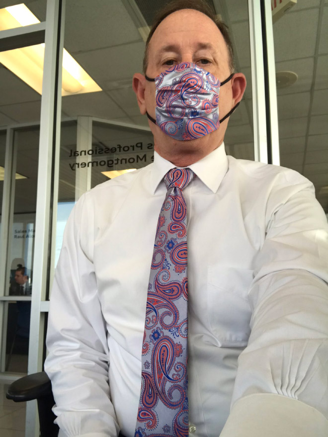 Mask matched with a tie.