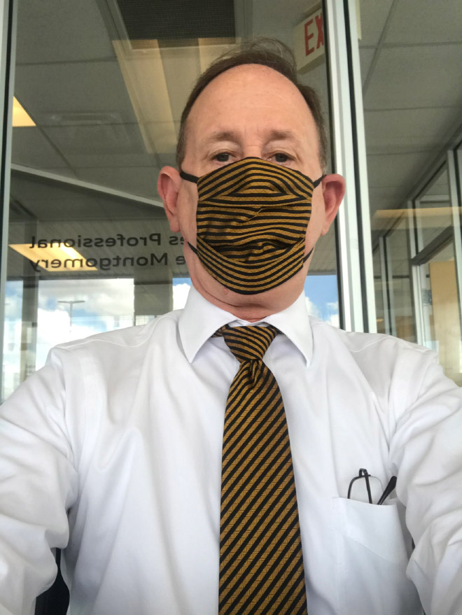 Mask matched with a tie.