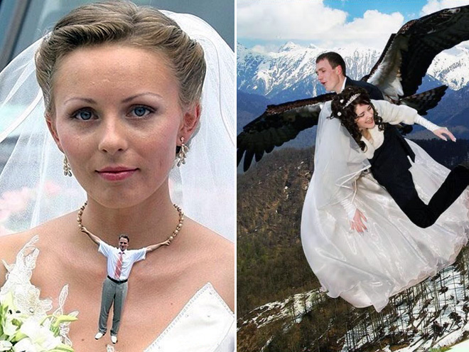 When it comes to ruining your wedding photos with lousy photoshopping, nobody does it like the Russians. Nobody!