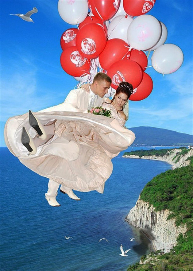 When it comes to ruining your wedding photos with lousy photoshopping, nobody does it like the Russians. Nobody!