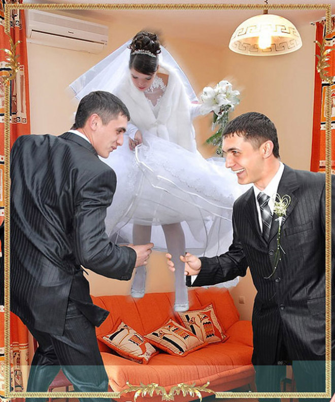 When it comes to ruining your wedding photos with lousy photoshopping, nobody does it like the Russians. Nobody!