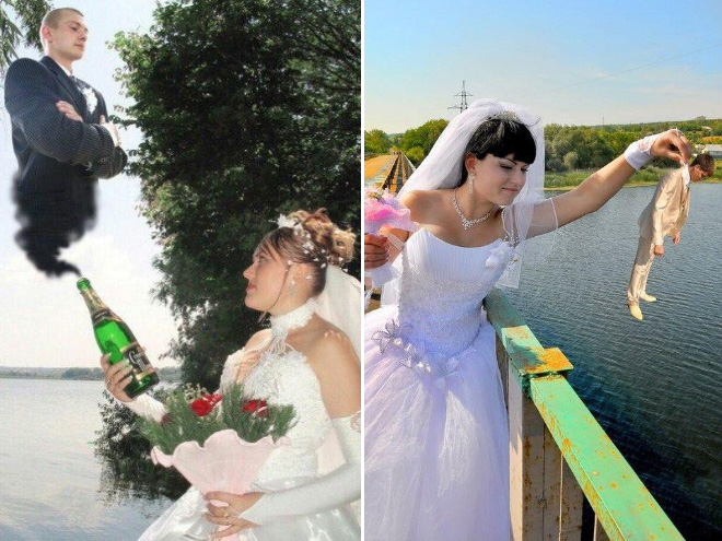 When it comes to ruining your wedding photos with lousy photoshopping, nobody does it like the Russians. Nobody!