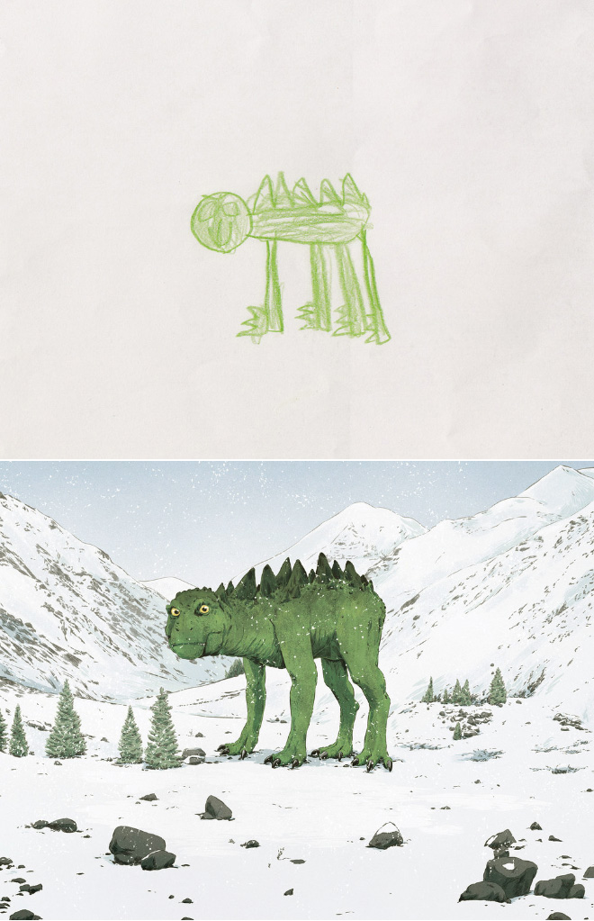 When kids' doodles get recreated by a professional artist.