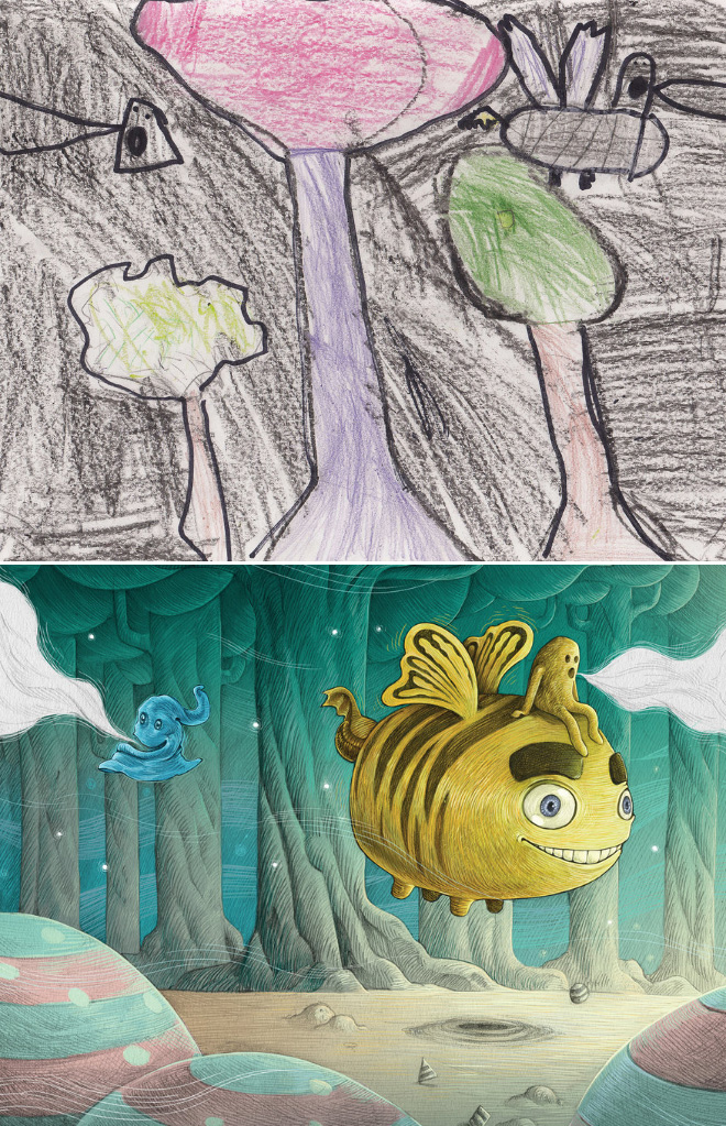 When kids' doodles get recreated by a professional artist.