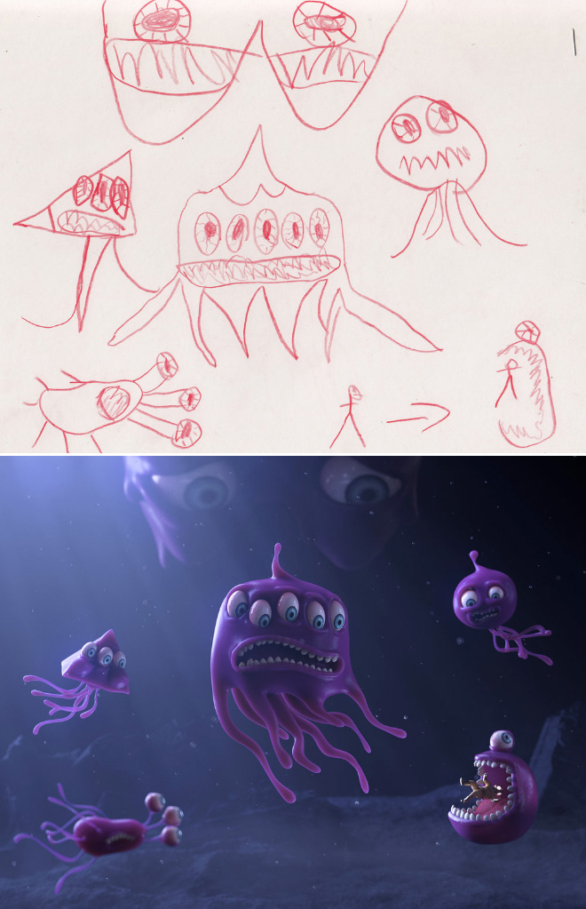 When kids' doodles get recreated by a professional artist.