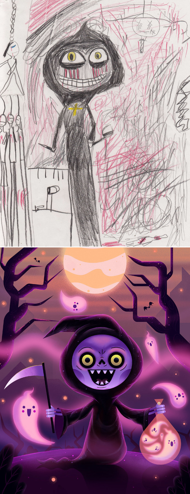 When kids' doodles get recreated by a professional artist.