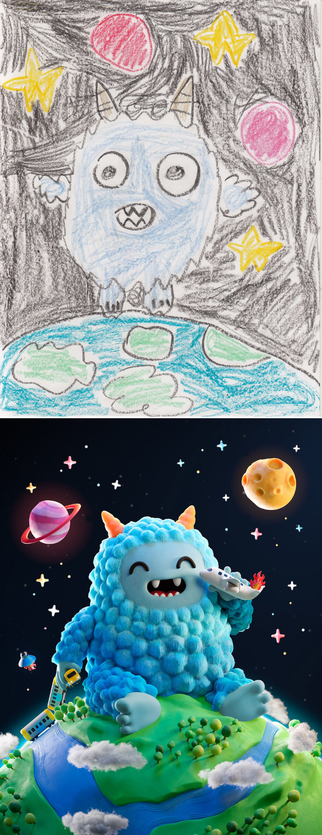 When kids' doodles get recreated by a professional artist.