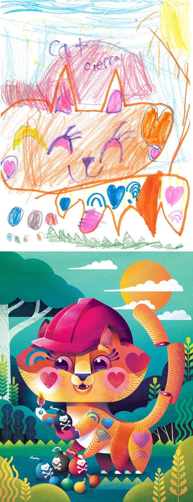 When kids' doodles get recreated by a professional artist.