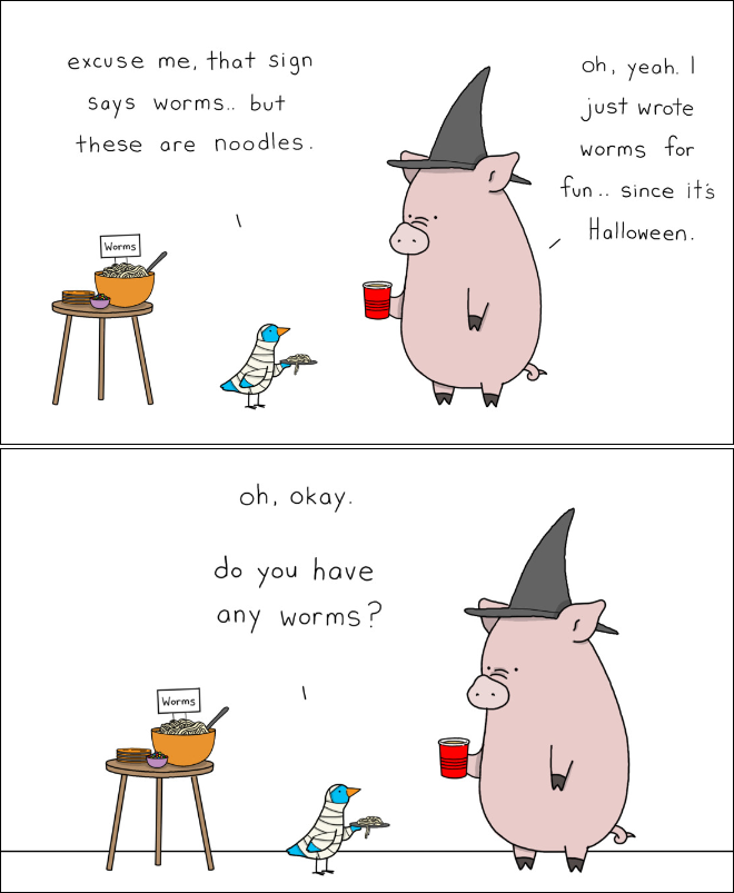 Funny animal Halloween cartoon.