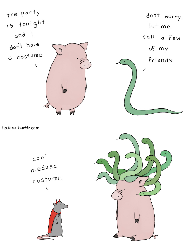 Funny animal Halloween cartoon.