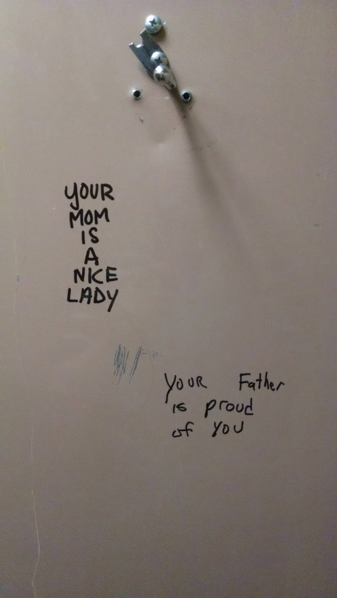 Polite toilet graffiti.