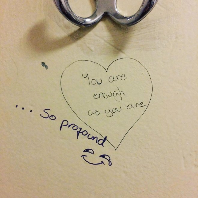 Polite toilet graffiti.