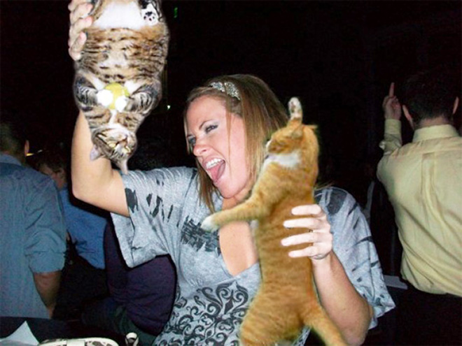 Hiding booze with cats.