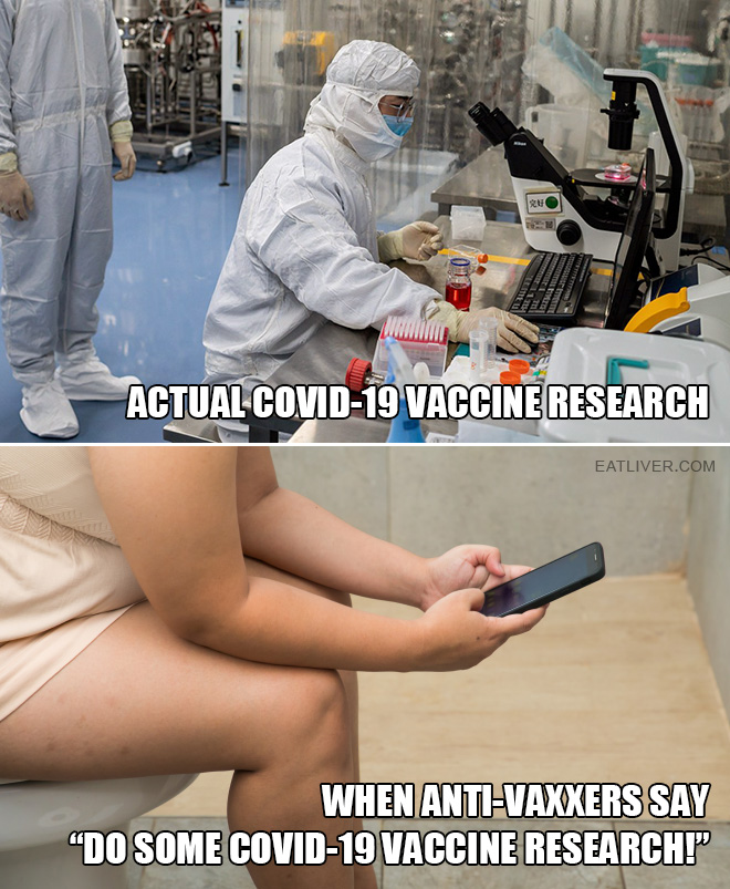 Actual COVID-19 vaccine research vs. anti-vaxxer COVID-19 research.
