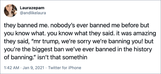 Funny reaction to Twitter banning Trump.