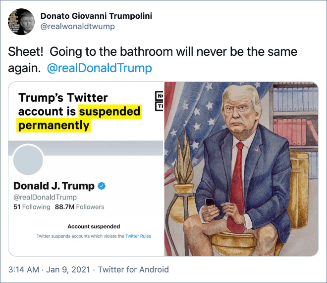 Funny reaction to Twitter banning Trump.