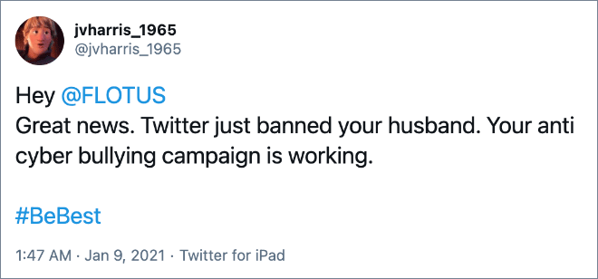 Funny reaction to Twitter banning Trump.