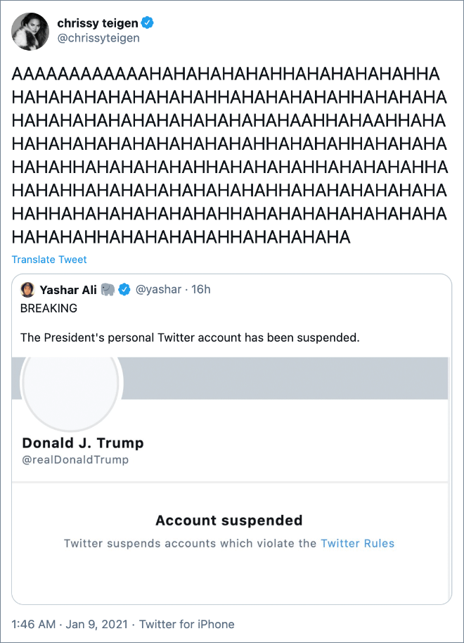 Funny reaction to Twitter banning Trump.