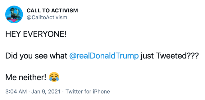 Funny reaction to Twitter banning Trump.