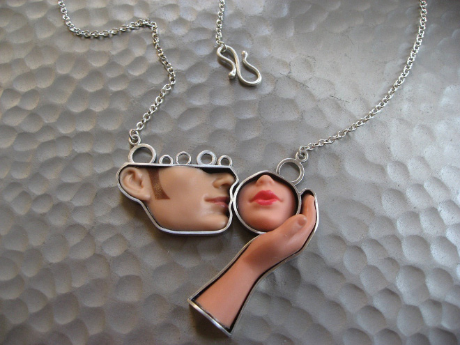 Jewelry made from chopped up Barbie parts.