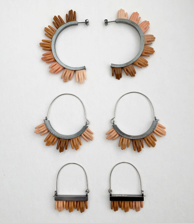 Jewelry made from chopped up Barbie parts.