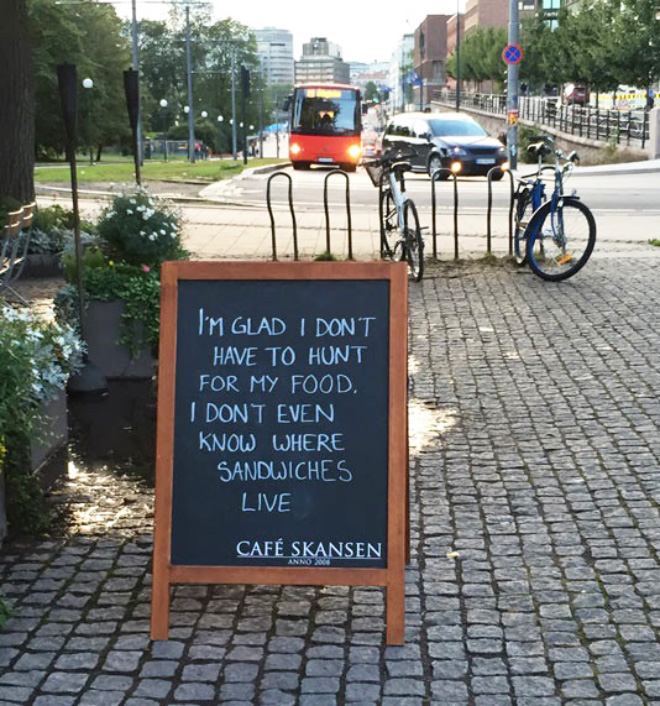 Funny restaurant sidewalk sign.