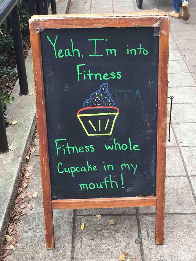 Funny restaurant sidewalk sign.