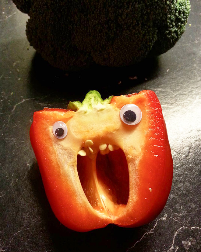 Googly eyes make cutting bell peppers much more fun!