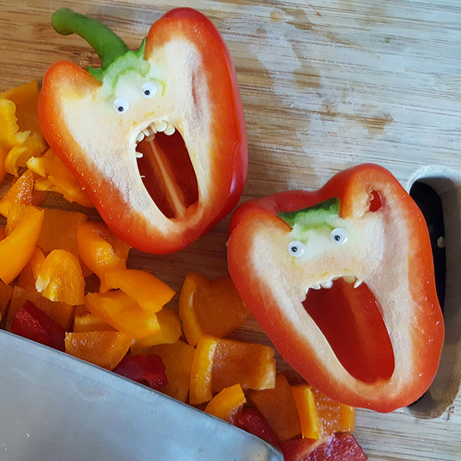 Googly eyes make cutting bell peppers much more fun!