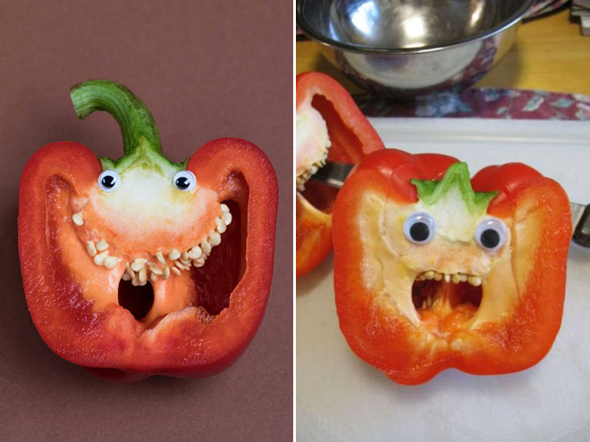 Googly eyes make cutting bell peppers much more fun!