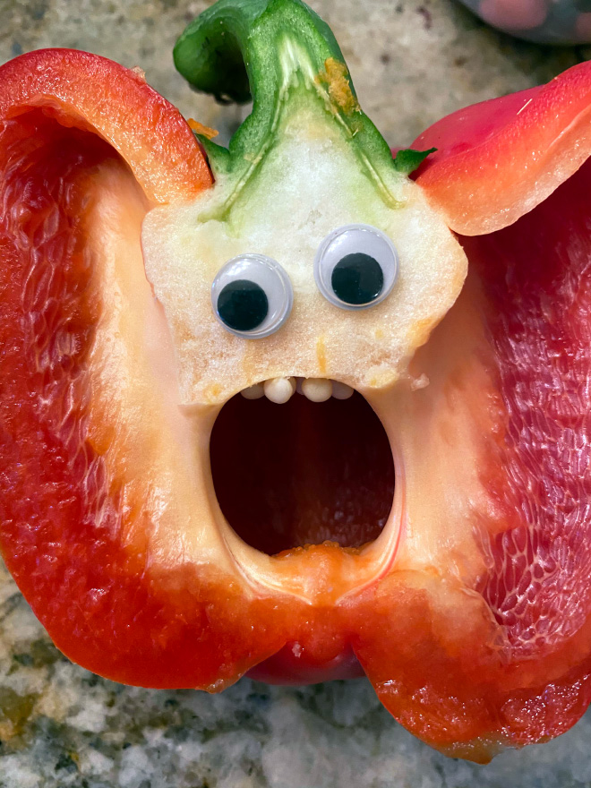 Googly eyes make cutting bell peppers much more fun!