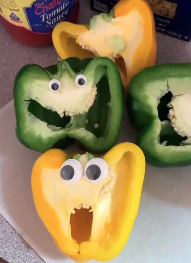 Googly eyes make cutting bell peppers much more fun!