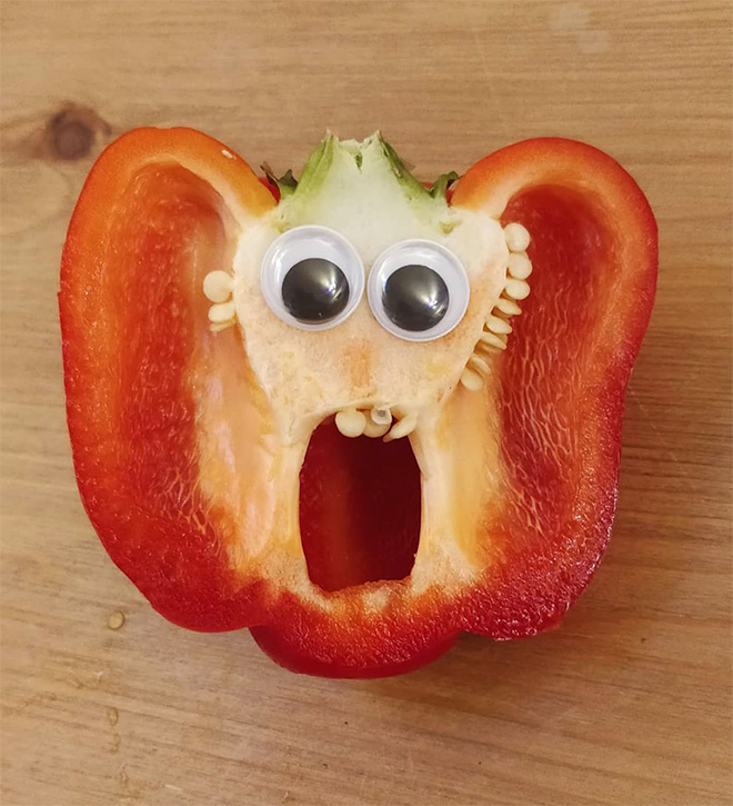 Googly eyes make cutting bell peppers much more fun!