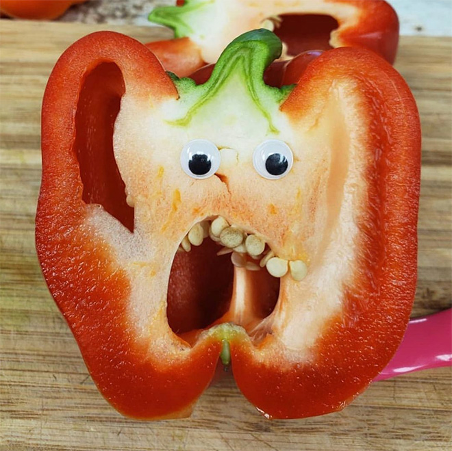 Googly eyes make cutting bell peppers much more fun!