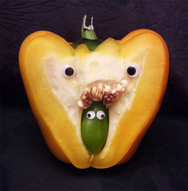 Googly eyes make cutting bell peppers much more fun!