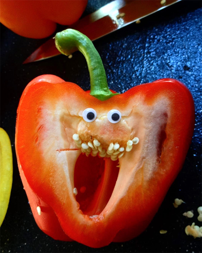 Googly eyes make cutting bell peppers much more fun!